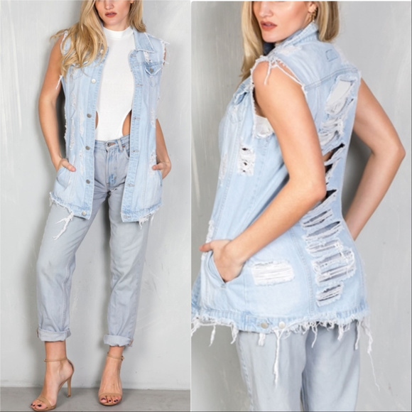 . Jackets & Blazers - ❤LAST 1❤ SLASHED BACK DISTRESSED DENIM VEST